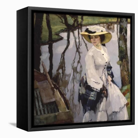 On the Shore (Young Woman Walking on a River Shore)-Leo Putz-Framed Stretched Canvas