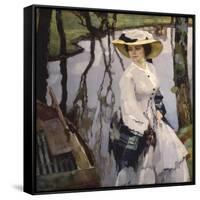 On the Shore (Young Woman Walking on a River Shore)-Leo Putz-Framed Stretched Canvas