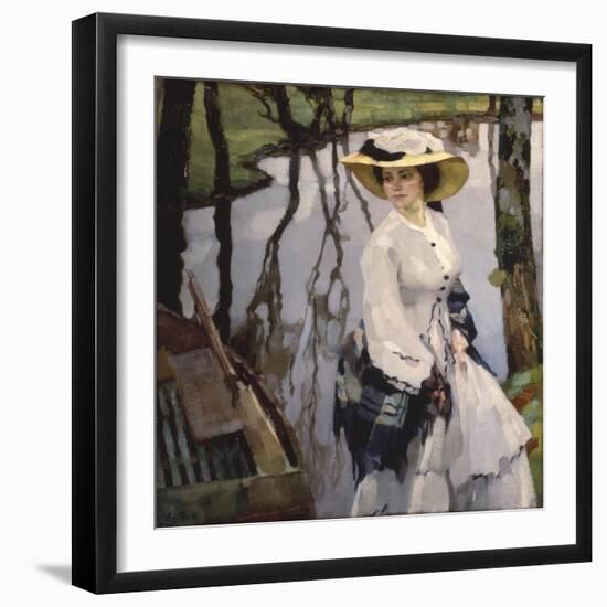 On the Shore (Young Woman Walking on a River Shore)-Leo Putz-Framed Art Print