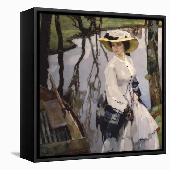On the Shore (Young Woman Walking on a River Shore)-Leo Putz-Framed Stretched Canvas