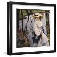 On the Shore (Young Woman Walking on a River Shore)-Leo Putz-Framed Art Print