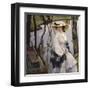 On the Shore (Young Woman Walking on a River Shore)-Leo Putz-Framed Art Print