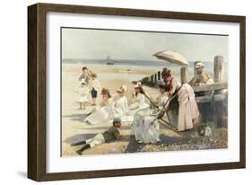 On the Shores of Bognor Regis, Portrait Group of the Harford Couple and Their Children, 1887-Alexander Rossi-Framed Giclee Print