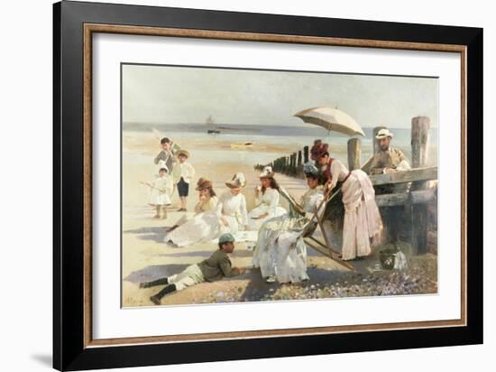 On the Shores of Bognor Regis, Portrait Group of the Harford Couple and Their Children, 1887-Alexander Rossi-Framed Giclee Print