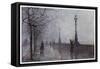 On the Thames Embankment - the Lamplighter Lights the Last of the Gas Lamps-null-Framed Stretched Canvas