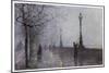 On the Thames Embankment - the Lamplighter Lights the Last of the Gas Lamps-null-Mounted Art Print