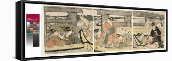 On top and beneath Ryogoku Bridge , c.1795-96-Kitagawa Utamaro-Framed Stretched Canvas