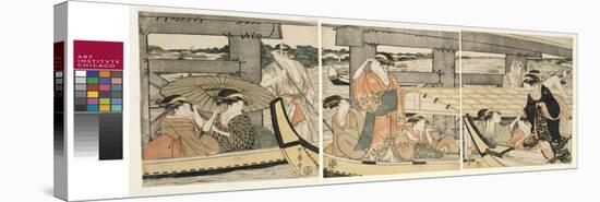 On top and beneath Ryogoku Bridge , c.1795-96-Kitagawa Utamaro-Stretched Canvas