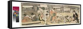 On top and beneath Ryogoku Bridge , c.1795-96-Kitagawa Utamaro-Framed Stretched Canvas