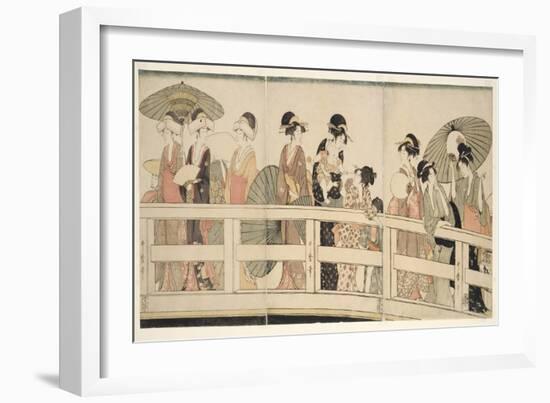 On Top and beneath Ryogoku Bridge (Ryogokubashi No Ue, Shita), C.1795-96 (Colour Woodblock Print)-Kitagawa Utamaro-Framed Giclee Print