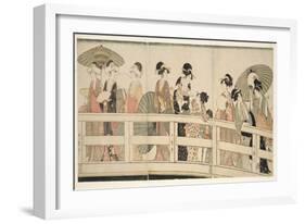 On Top and beneath Ryogoku Bridge (Ryogokubashi No Ue, Shita), C.1795-96 (Colour Woodblock Print)-Kitagawa Utamaro-Framed Giclee Print