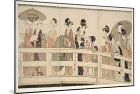 On Top and beneath Ryogoku Bridge (Ryogokubashi No Ue, Shita), C.1795-96 (Colour Woodblock Print)-Kitagawa Utamaro-Mounted Giclee Print