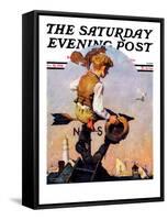 "On Top of the World" Saturday Evening Post Cover, October 20,1934-Norman Rockwell-Framed Stretched Canvas