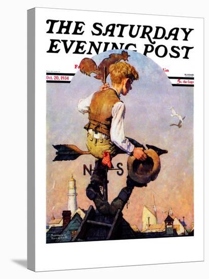 "On Top of the World" Saturday Evening Post Cover, October 20,1934-Norman Rockwell-Stretched Canvas