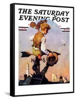 "On Top of the World" Saturday Evening Post Cover, October 20,1934-Norman Rockwell-Framed Stretched Canvas