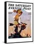 "On Top of the World" Saturday Evening Post Cover, October 20,1934-Norman Rockwell-Framed Stretched Canvas