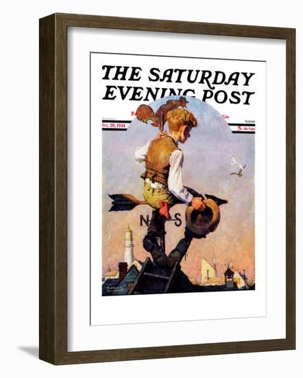 "On Top of the World" Saturday Evening Post Cover, October 20,1934-Norman Rockwell-Framed Giclee Print