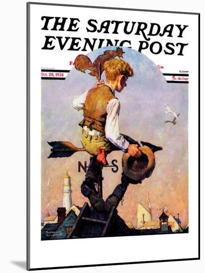 "On Top of the World" Saturday Evening Post Cover, October 20,1934-Norman Rockwell-Mounted Giclee Print