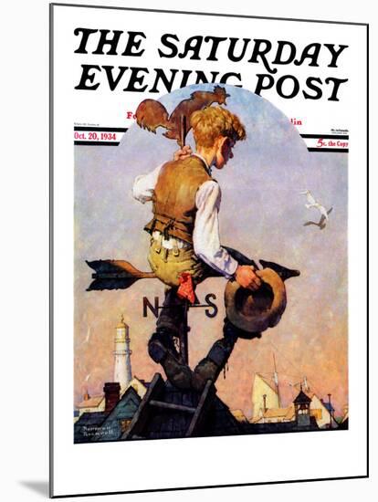 "On Top of the World" Saturday Evening Post Cover, October 20,1934-Norman Rockwell-Mounted Giclee Print