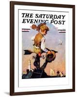 "On Top of the World" Saturday Evening Post Cover, October 20,1934-Norman Rockwell-Framed Giclee Print