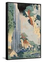Ona Waterfall on the Kisokaido, 1827 (Colour Woodblock Print)-Katsushika Hokusai-Framed Stretched Canvas