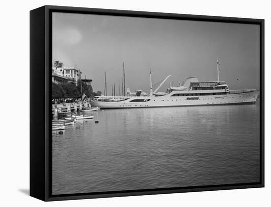 Onasis Yacht Docked near Shore-Philip Gendreau-Framed Stretched Canvas