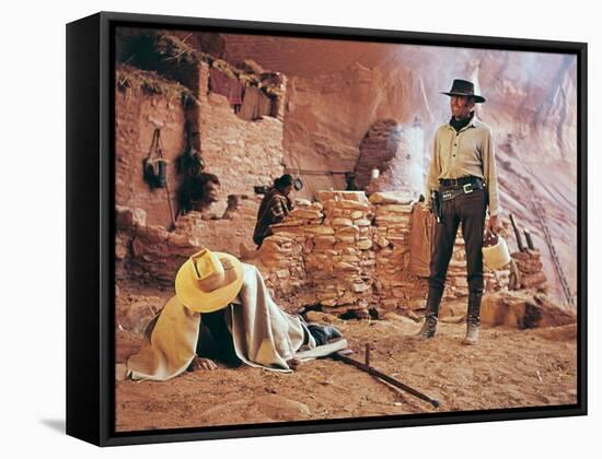 Once Upon a Time in the West by SergioLeone with Henry Fonda (1905 - 1982), here c, 1968 (photo)-null-Framed Stretched Canvas