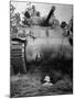 Oncoming View of Tank About to Pass over Foxhole in Which a Soldier is Crouched Down-Myron Davis-Mounted Photographic Print