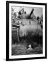 Oncoming View of Tank About to Pass over Foxhole in Which a Soldier is Crouched Down-Myron Davis-Framed Photographic Print