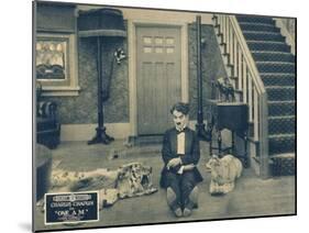 ONE A.M., Charlie Chaplin on lobbycard, 1916-null-Mounted Art Print