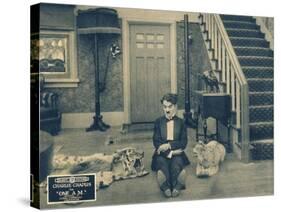 ONE A.M., Charlie Chaplin on lobbycard, 1916-null-Stretched Canvas