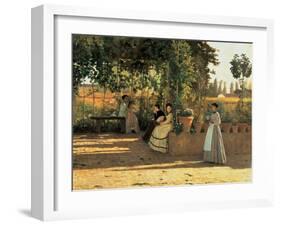 One Afternoon (or The Pergola)-Silvestro Lega-Framed Art Print