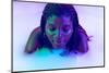 One Beautiful Young Dark Skinned Girl in Milk Bath with Soft Glow in Blue-White Neon Light. Copyspa-master1305-Mounted Photographic Print