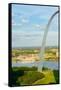 One half view of Gateway Arch and the Mississippi River, St. Louis, Missouri, the "Gateway to th...-null-Framed Stretched Canvas