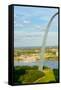 One half view of Gateway Arch and the Mississippi River, St. Louis, Missouri, the "Gateway to th...-null-Framed Stretched Canvas