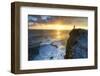 One man watching sunrise over the ocean waves from cliffs, Madeira island, Portugal, Atlantic-Roberto Moiola-Framed Photographic Print