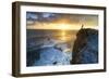 One man watching sunrise over the ocean waves from cliffs, Madeira island, Portugal, Atlantic-Roberto Moiola-Framed Photographic Print