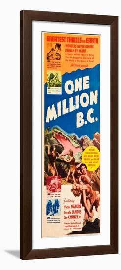 ONE MILLION B.C., left and right: Victor Mature, Carole Landis on insert poster, 1940.-null-Framed Premium Giclee Print