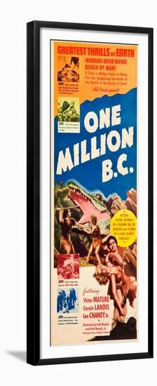 ONE MILLION B.C., left and right: Victor Mature, Carole Landis on insert poster, 1940.-null-Framed Premium Giclee Print