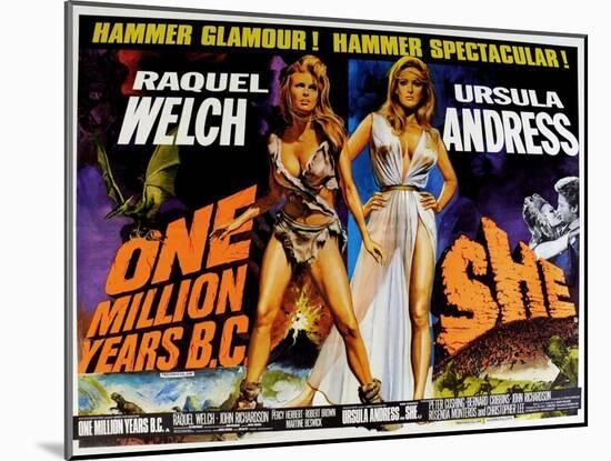 One Million Years BC, 1966, She, 1965, US lobby card-null-Mounted Art Print