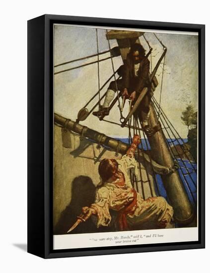 "One more step, Mr. Hands ? and I'll blow your brains out", Illustration from 'Treasure Island-Newell Convers Wyeth-Framed Stretched Canvas