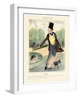 One O'Clock: Walking in the Luxembourg Gardens, 1839 (Hand-Coloured Lithograph)-Honore Daumier-Framed Giclee Print