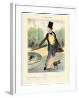 One O'Clock: Walking in the Luxembourg Gardens, 1839 (Hand-Coloured Lithograph)-Honore Daumier-Framed Giclee Print