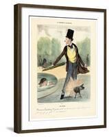 One O'Clock: Walking in the Luxembourg Gardens, 1839 (Hand-Coloured Lithograph)-Honore Daumier-Framed Giclee Print