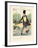 One O'Clock: Walking in the Luxembourg Gardens, 1839 (Hand-Coloured Lithograph)-Honore Daumier-Framed Giclee Print