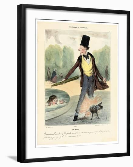 One O'Clock: Walking in the Luxembourg Gardens, 1839 (Hand-Coloured Lithograph)-Honore Daumier-Framed Giclee Print