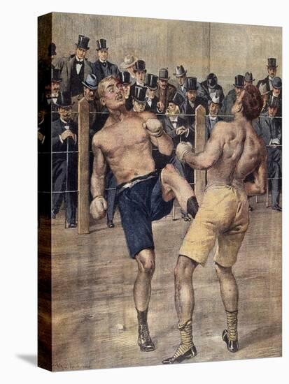 One of First Savate Meetings, French Boxing, Fought in Paris in 1899, Colour. France, 19th Century-null-Stretched Canvas