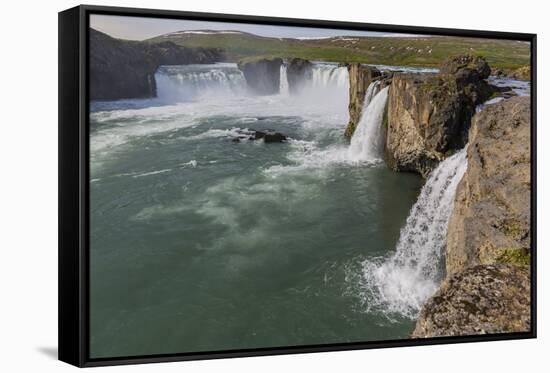 One of Iceland's Most Spectacular Waterfalls, Godafoss (Waterfall of the Gods), Outside Akureyri-Michael Nolan-Framed Stretched Canvas