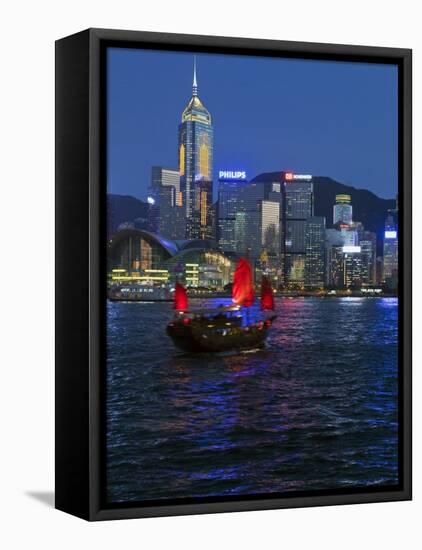 One of Last Remaining Chinese Sailing Junks, Victoria Harbour from Kowloon, Hong Kong, China, Asia-Gavin Hellier-Framed Stretched Canvas
