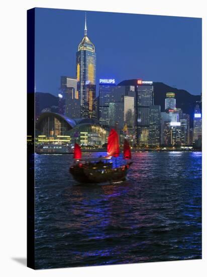 One of Last Remaining Chinese Sailing Junks, Victoria Harbour from Kowloon, Hong Kong, China, Asia-Gavin Hellier-Stretched Canvas